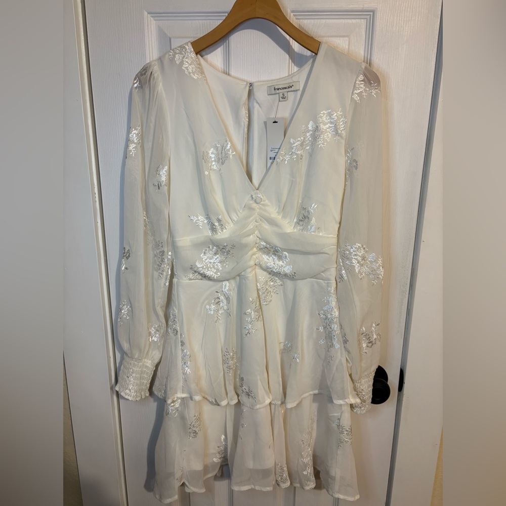 Francesca's Collections Cream Dress with Silver Floral Foil